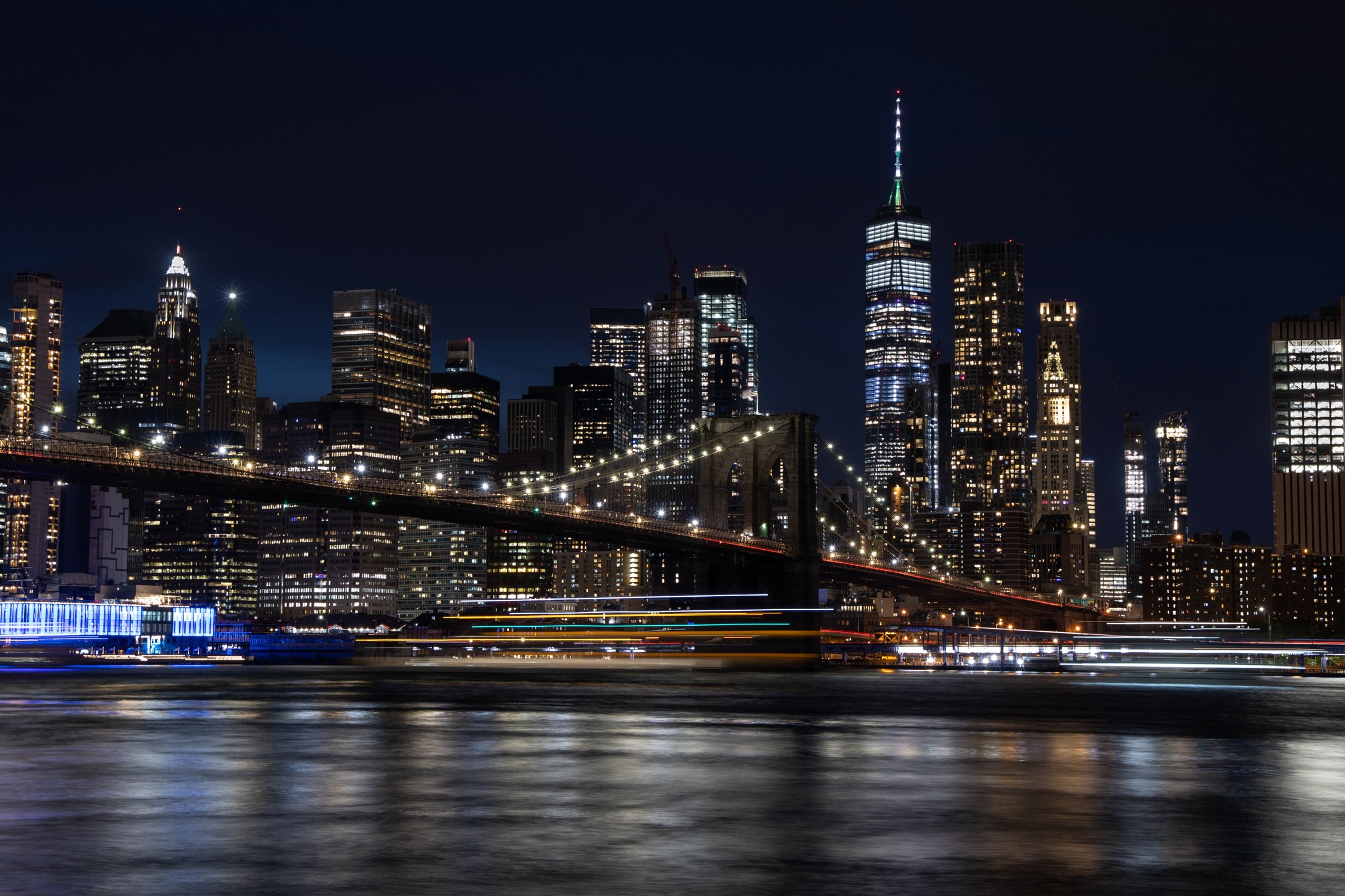 New York Night Skyline & Brooklyn Bridge